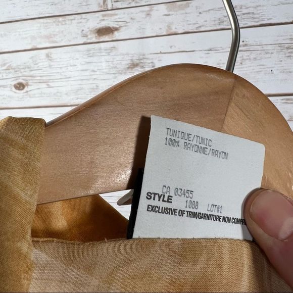 Vintage Farouche Marbled Yellow Tunic w Print on Bottom Size 14 Made in Canada - Picture 5 of 13